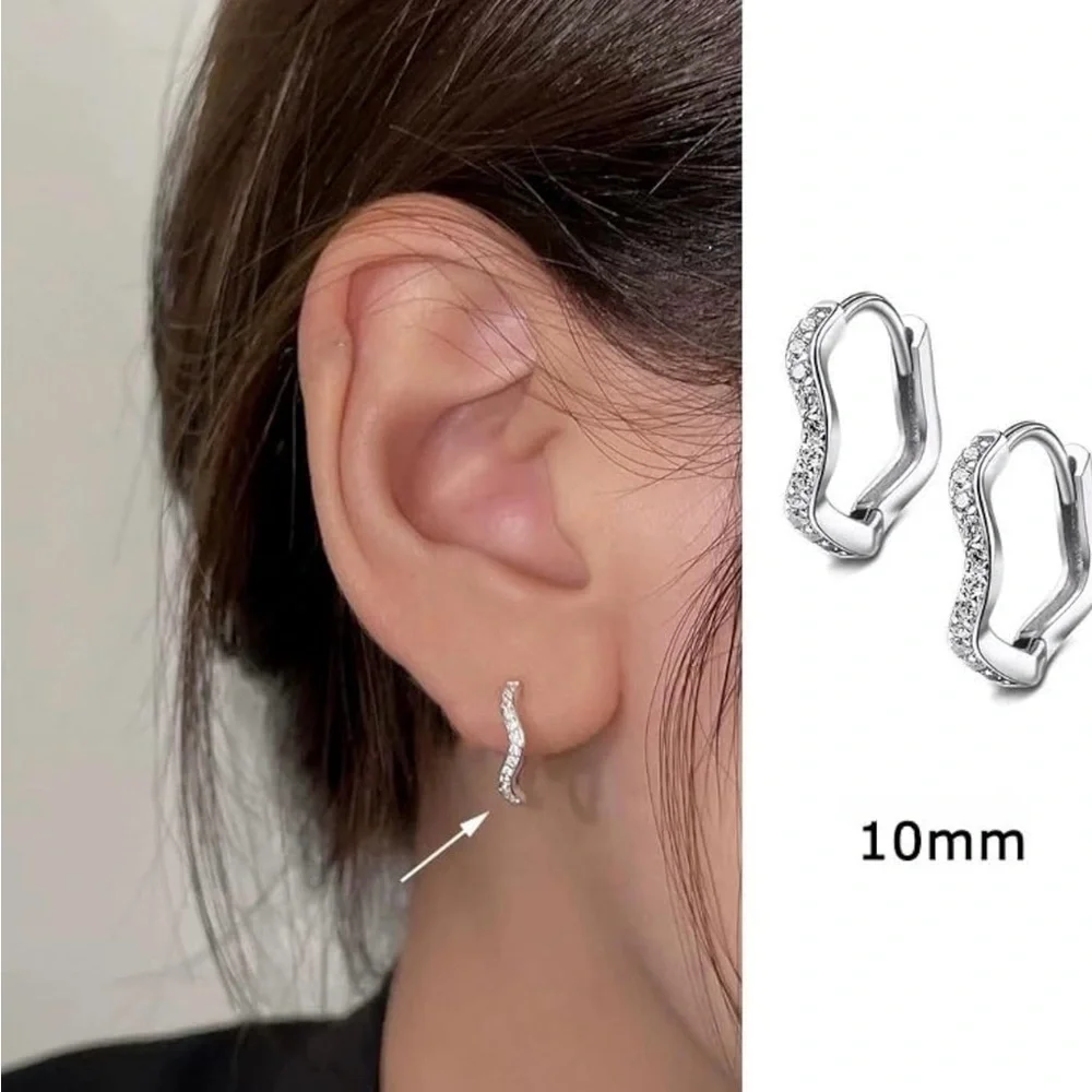 🆕 Stainless Steel and Crystal Huggie Earrings